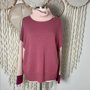 Garnet Hill Colorblock Merino Wool Blend Turtleneck Sweater Size Large